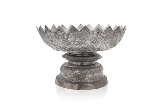 Old Thai Style Silver Pedestal Tray