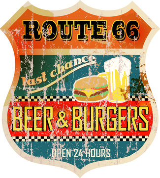 Retro Route 66 Diner Sign,vector Eps 10