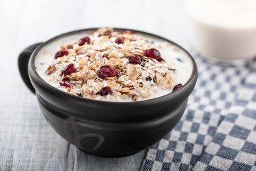 Muesli with berries and milk