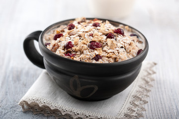 Muesli with berries and milk