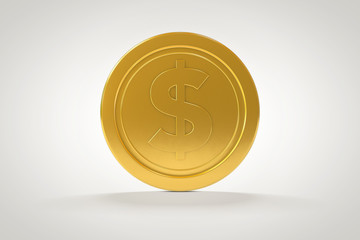 3D Gold dollar coin. Money, cash or economy concept or symbol.