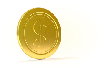 3D Gold dollar coin. Money, cash or economy concept or icon.