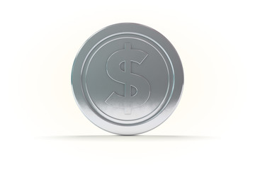 3D Silver dollar coin. Money, cash or economy concept or symbol.