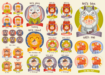 Stickers children dressed as animals big set