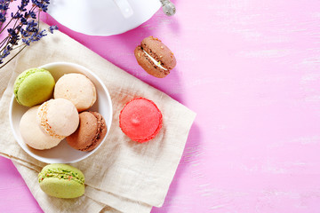 Sweet dessert, macaroons on a plate