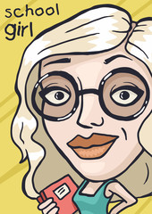 schoolgirl in glasses with books poster