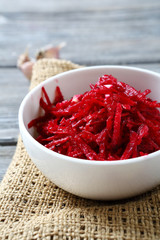 Grated beet in a bowl