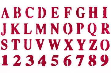 Red hand painted alphabet