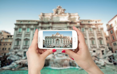 Wide angle view of The Famous Trevi Fountain, rome, Italy.
