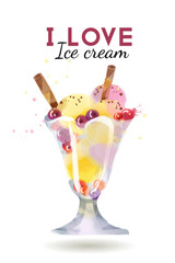Ice Cream. Watercolor vector background
