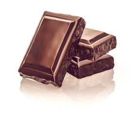 Chocolate blocks stack on white background
