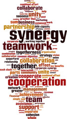 Obraz premium Synergy word cloud concept. Vector illustration