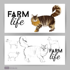 Farm animals. Watercolor vector illustration of cat Flyer