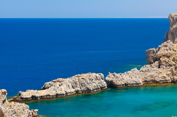 Fototapeta premium Beautiful lagoon with pure blue water. Rhodes Island, Greece