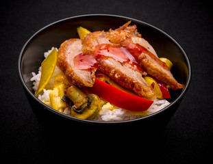 Duck breast with sweet chili sauce, curry vegetables