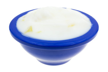 Pineapple yogurt in a blue dish