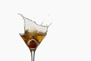 Strawberries,cocktail with splash isolated on white background 