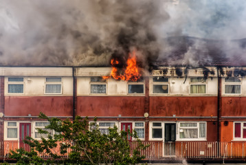 Fire in residential building and rescue.