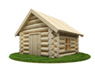 Wooden small house on green meadow