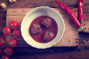 Rolgordijnen Meatball in tomato sauce © circleps