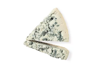 Deurstickers piece of blue cheese on white background © Elzeva