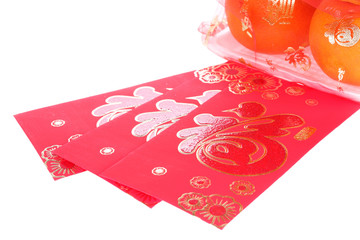 red envelope and orange fruit of chinese new year decoration