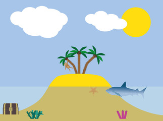 Fototapeta na wymiar A tropical island in the ocean with palm trees