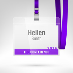 Conference badge. Blank badge template in plastic holder with strap.