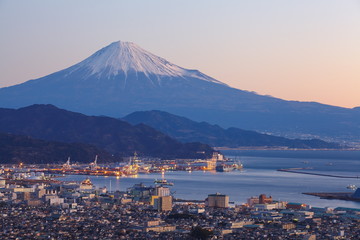 Mountain fuji and Shizuoka prefecture at sunset time..