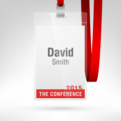 Conference badge. Blank badge template in plastic holder with strap.