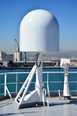 Satellite communication antenna on the top of large sea going ship - 84925552