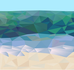 Blue green ocean sand beach low poly vector triangle background