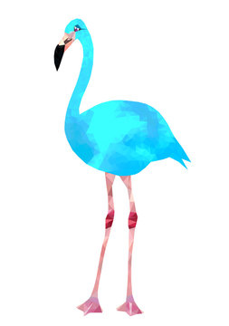 Bright blue flamingo bird low poly triangle vector image