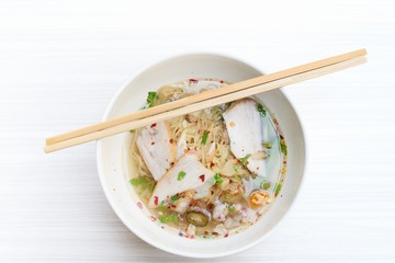 Egg noodle soup with red roast pork