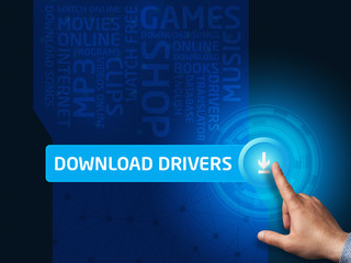 Download drivers.Businessman presses a button on the virtual scr