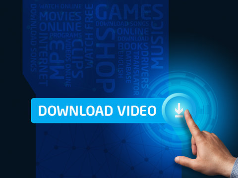 Download video.Businessman presses a button on the virtual scree