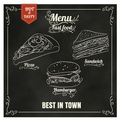 Restaurant Fast Foods menu on chalkboard vector format eps10 - 84928539