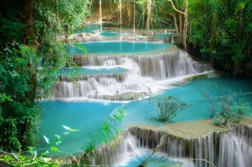Zelfklevend Fotobehang Deep forest Waterfall ,Huay Mae Khamin, Kanchanaburi ,Thailand © kwanchaift