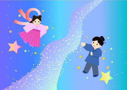 天の川と織姫と彦星　背景付き