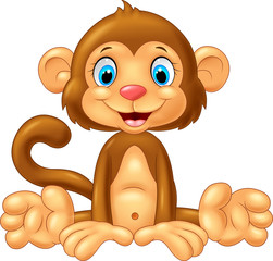Naklejka premium Cartoon cute monkey sitting on white background