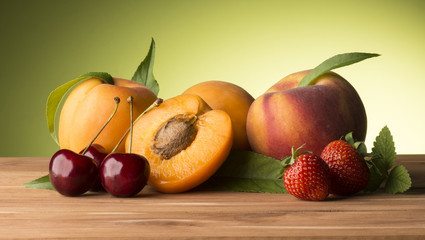 summer fruits on the wooden table