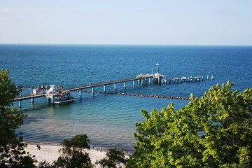 Fototapeta premium Sellin sea bridge, pier, Island of Rügen under blue sky Germany