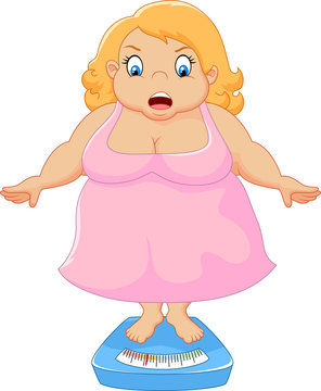 Cartoon fat women shocked to see scale Stock Vector | Adobe Stock