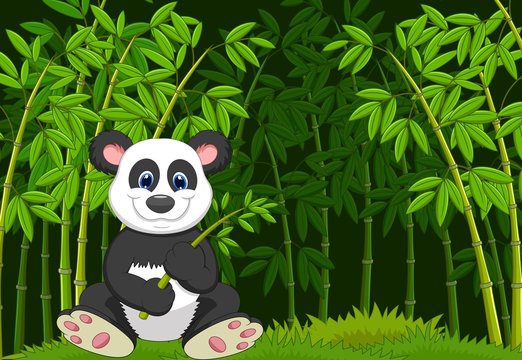 Cartoon panda in the jungle bamboo © tigatelu