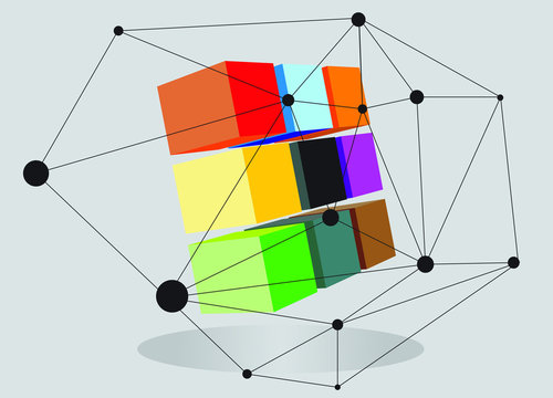 Mesh abstractc with cube

cube meaning is data
mesh and line meaning is connection.