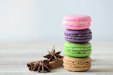 stack of macaron on wooden table