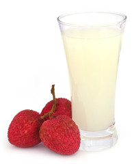 Lychee juice with fruits over