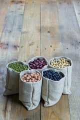 Beans on vintage wooden boards