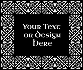 Obraz premium A black and white ornate rectangular frame based on a Celtic Quarternary knot, vector illustration