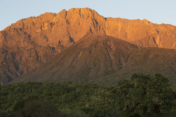 Mount Meru at sunrise near Arusha in Tanzania. Africa.